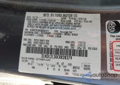 2012 Lincoln Mkz Hybrid из США, поврежденный, VIN 3LNDL2L30CR828379